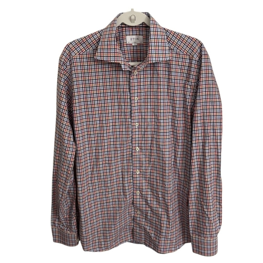 Eton Shirt Mens 16 Large Slim Plaid Check Long Sleeve Button Up 41 Cotton